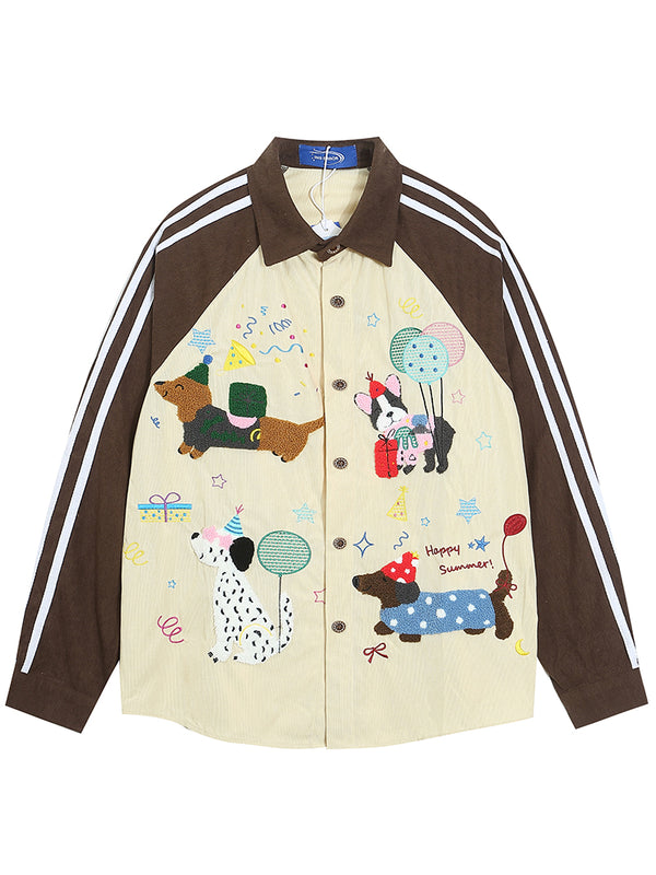 Streetwear Patchwork Dog Themed Towel Embroidery Shirts