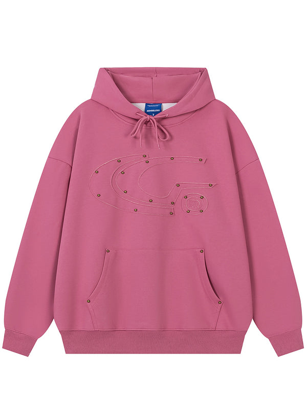 Streetwear Rivet Patch Oversized Hooded Sweatshirt Pullover Hoodies