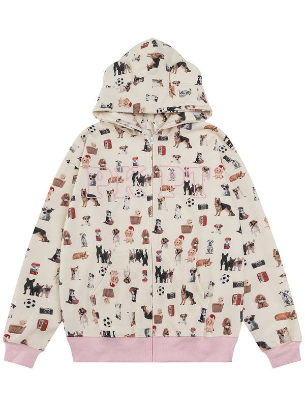 Streetwear Dog Graphic Full Print Oversized Hooded Sweatshirt Hoodies