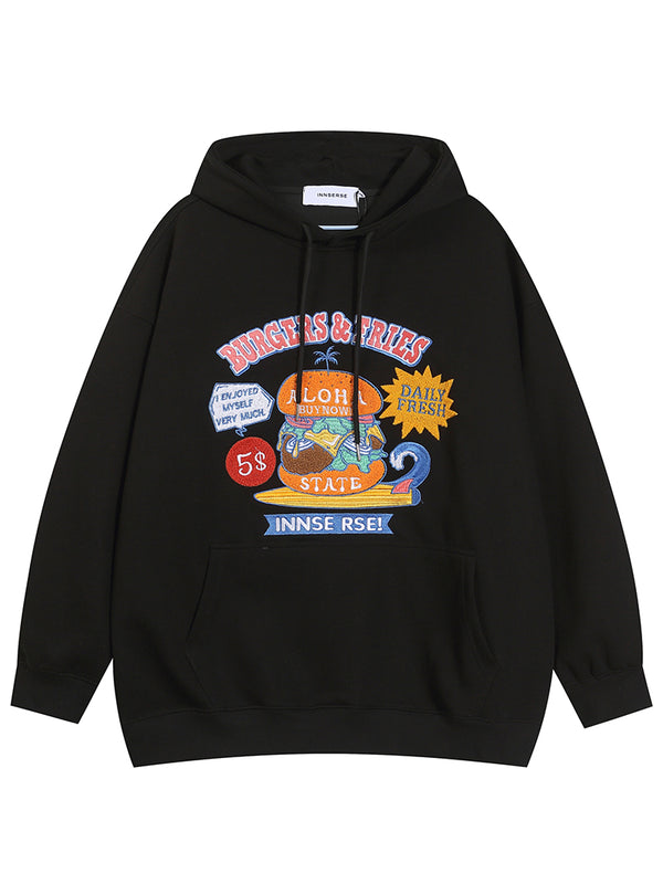 Streetwear Cozy Embroidered Food Graphic Pullover Hoodies