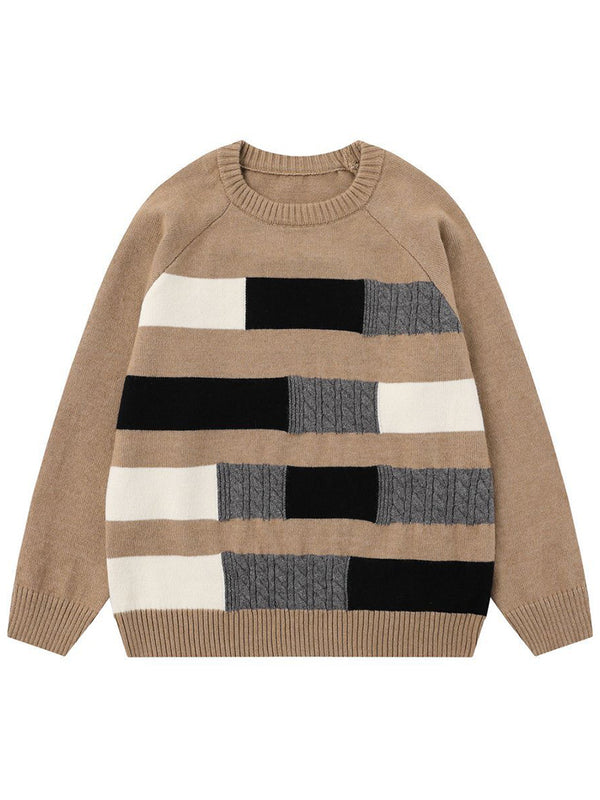 Color Block Knitted Sweater – Soft Crewneck Pullover, Casual Knitwear