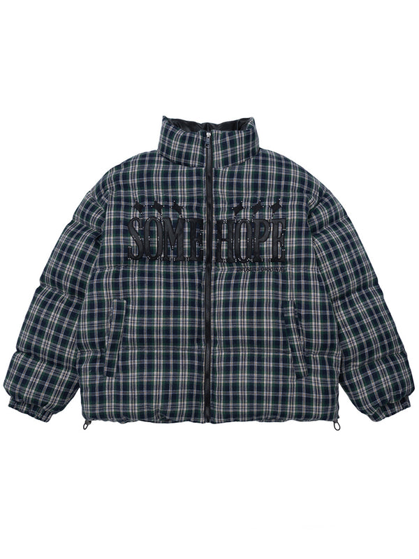 Plaid Puffer Jacket – British Style Quilted Winter Coat Warm Casual Outerwear