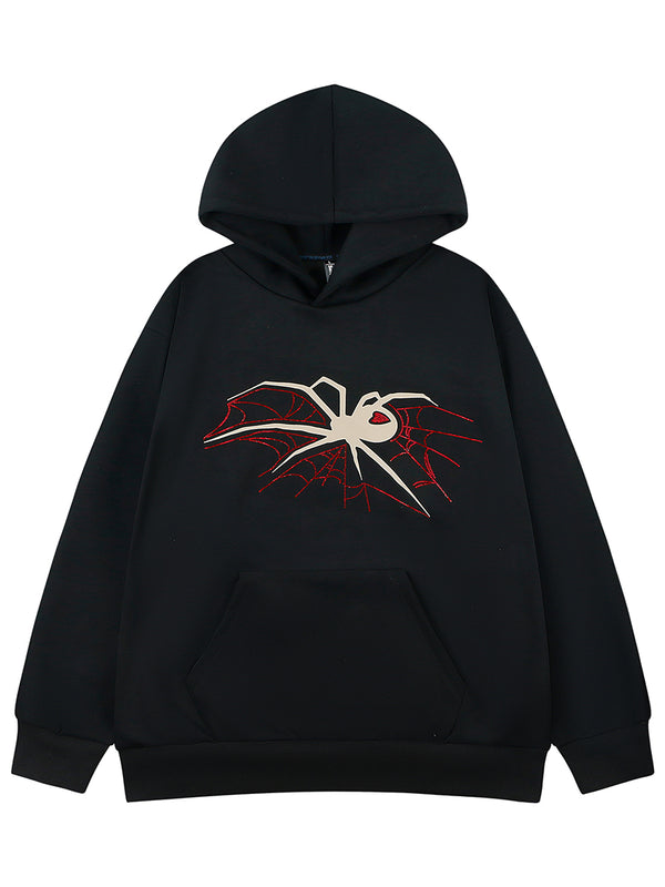 Rhinestone Spider Graphic Oversized Fleece Pullover Hoodies