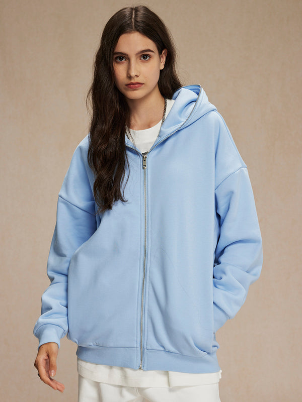 Unisex Full-Zip Fleece Hoodies Casual Oversized Hooded Sweatshirts