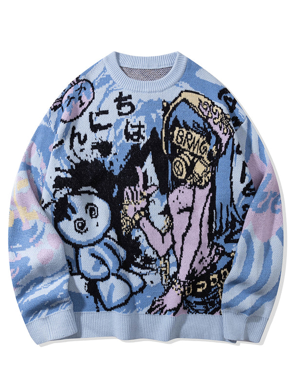 Streetwear Anime Inspired Graphic Knitted Pullover Sweaters