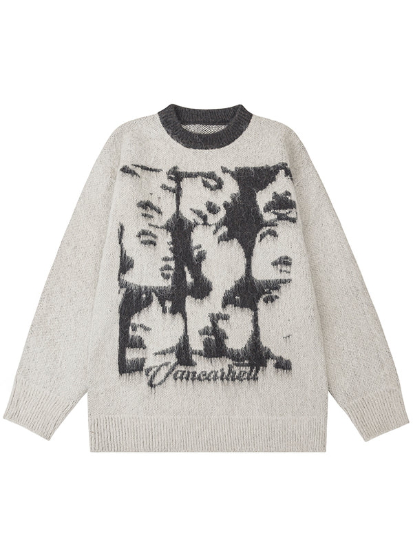 Streetwear Abstract Portrait Oversized Knitted Pullover Sweaters