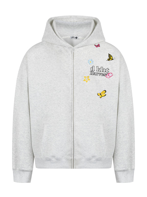 Streetwear Embroidered Butterfly Zip-Up Hoodies Casual Jackets Outfit