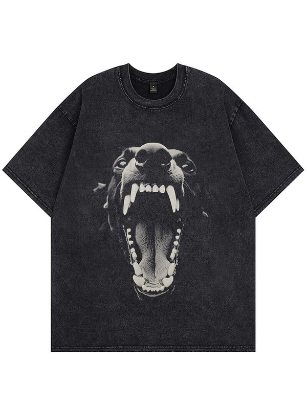 Doberman Dog Graphic Print Washed Vintage Oversized T-shirts