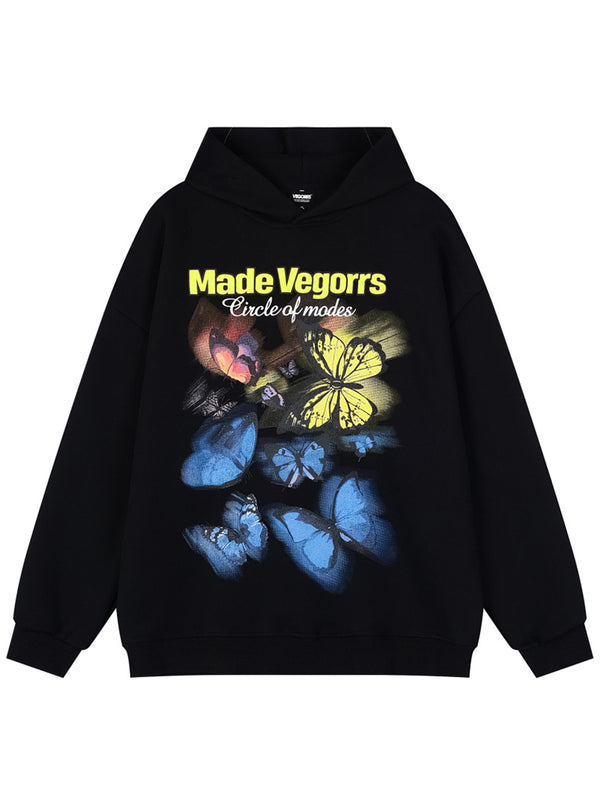 Streetwear Butterfly Graphic Printed Hooded Sweatshirts Hoodies