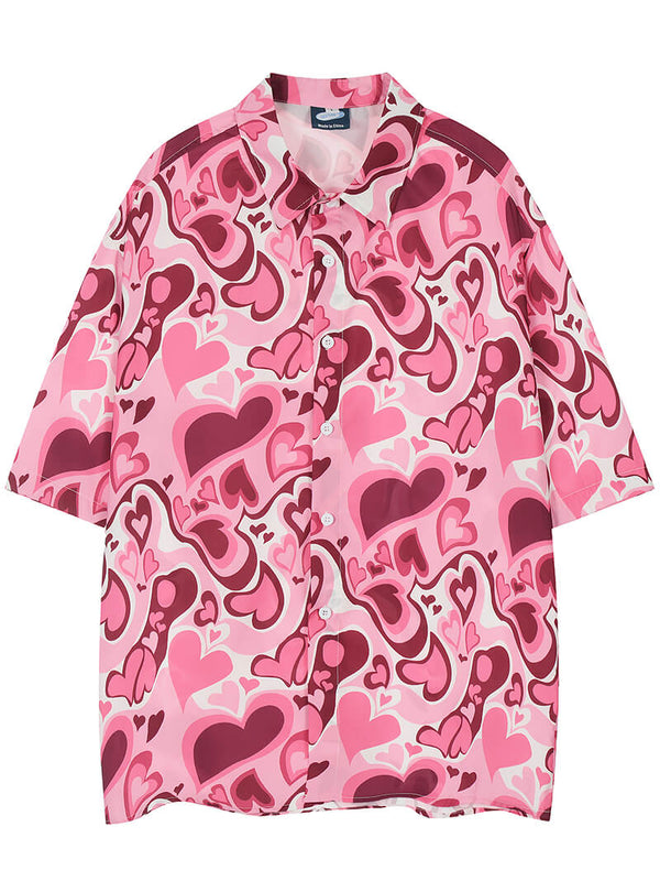 Cute Heart Full Printed Summer Hawaiian Beach Shirts