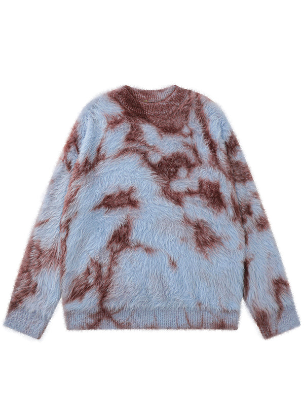 Streetwear Winter Fuzzy Tie Dye Knitted Pullover Sweaters