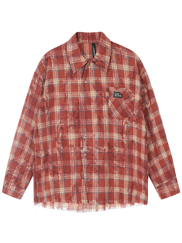 Streetwear Smudge Splatter Distressed Classic Plaid Shirts