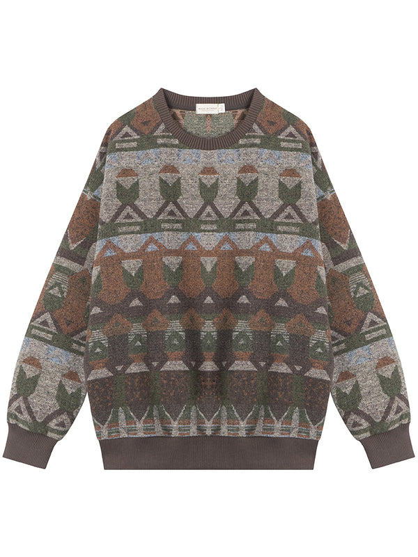 Streetwear Vintage Geometric Graphic Knitted Pullover Sweaters