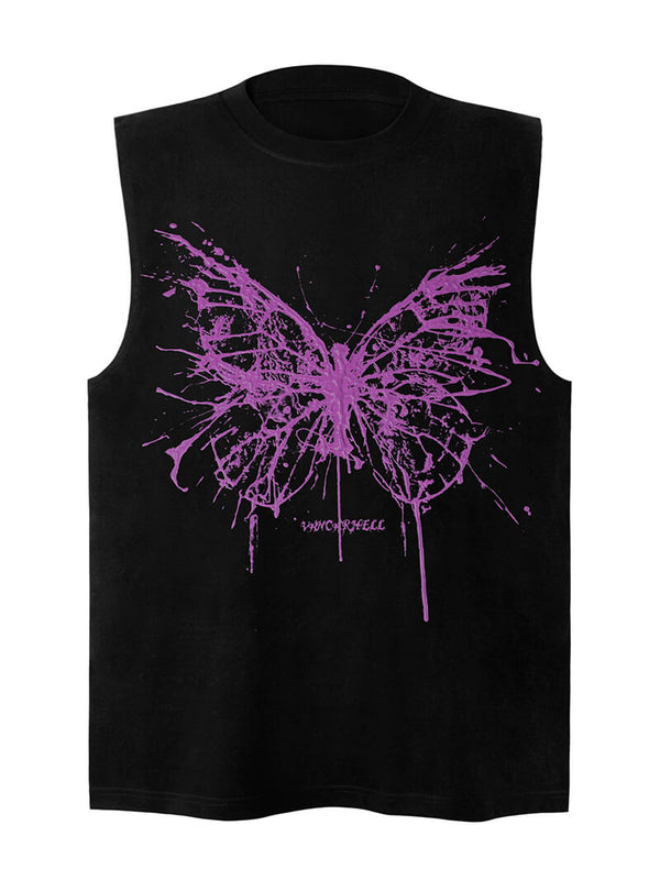 Butterfly Foam Printed Streetwear Vests Sleeveless Tshirts