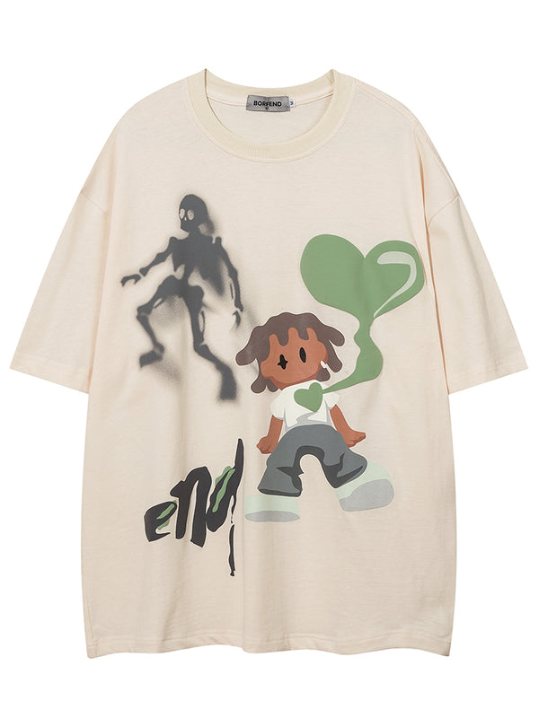 Streetwear Cartoon Graphic Print Y2K Casual Cotton T-Shirts