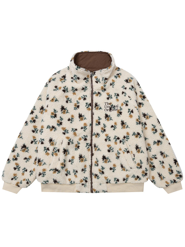 Reversible Floral Fleece Jacket – Warm Quilted Winter Coat