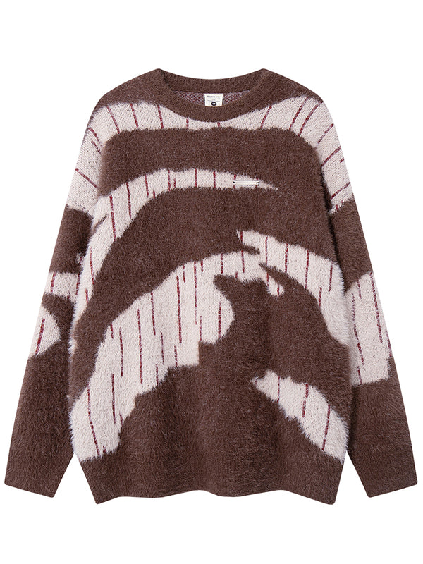 Faux Mink Fur Streetwear Color Block Knitted Jumper Sweaters