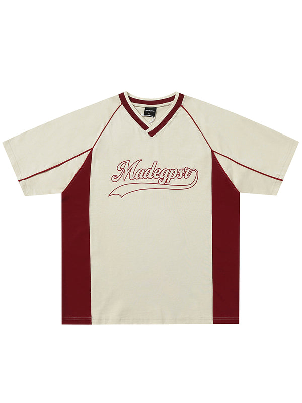 Retro Baseball Jersey T-Shirt - Vintage Colorblock V-Neck Raglan Tee