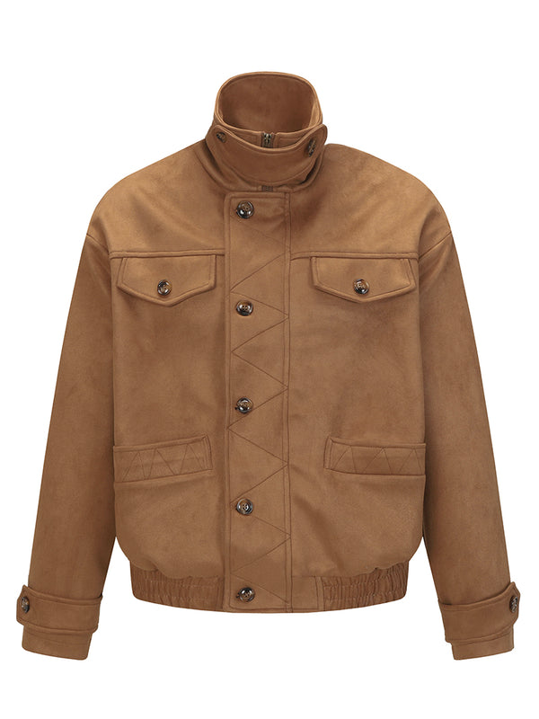 High-Neck Button Jacket, Casual Streetwear Coat with Pockets