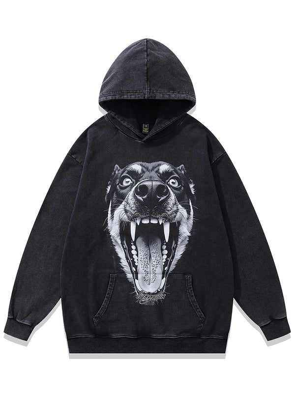 Oversized Hoodie with Fierce Dog Graphic – Casual Streetwear Pullover