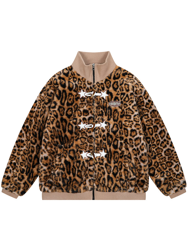 Streetwear Stylish Faux Fur Leopard Winter Fleece Jacket Coats