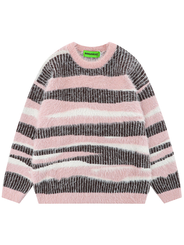 Zebra Striped Color Matching Streetwear Knitted Sweaters