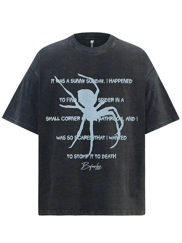 Spider Letter Graphic Printed Washed Tshirts