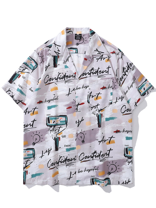 Summer Graphic Print Short Sleeve Casual Button Down Shirts