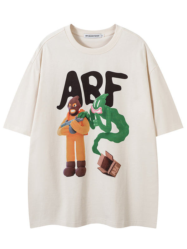 Playful Cartoon Character Graphic, Creative Streetwear T-Shirts Tops