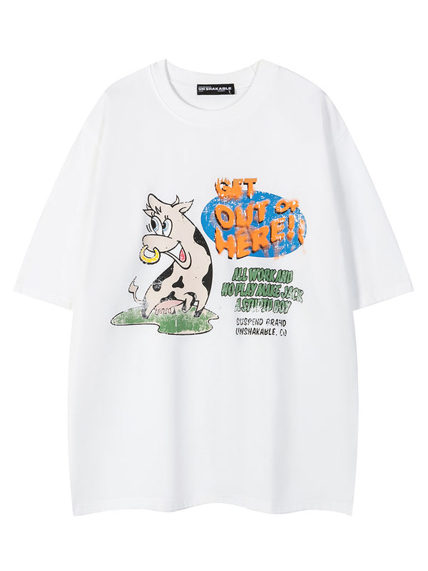Streetwear Cartoon Cow Graphic Printed Casual T-Shirts