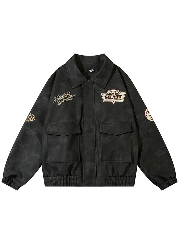 PU Leather Vintage Embroidery Streetwear Skate Jackets