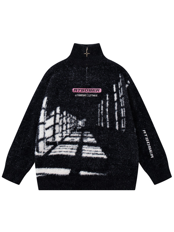 Streetwear Shadow Jacquard Jumper Embroidered Pullover Sweaters
