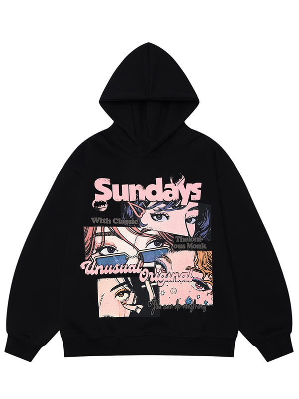 Streetwear Anime Graphic Printed Oversized Pullover Hoodies