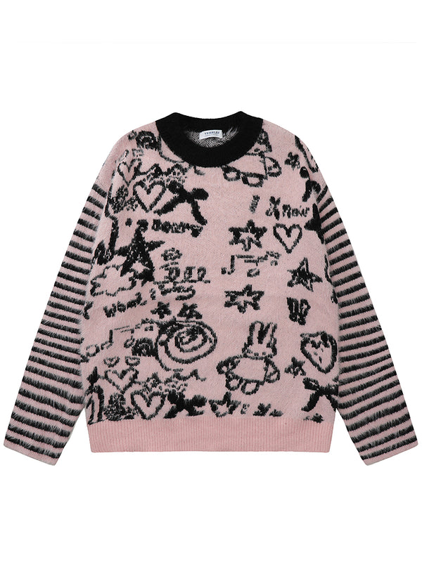 Unisex Graphic Knitted Sweaters Stylish Fun Doodle Design Pullover