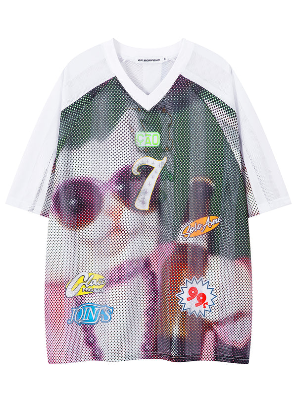 Mesh Jersey Graphic T-Shirt – Breathable Streetwear Casual Tee