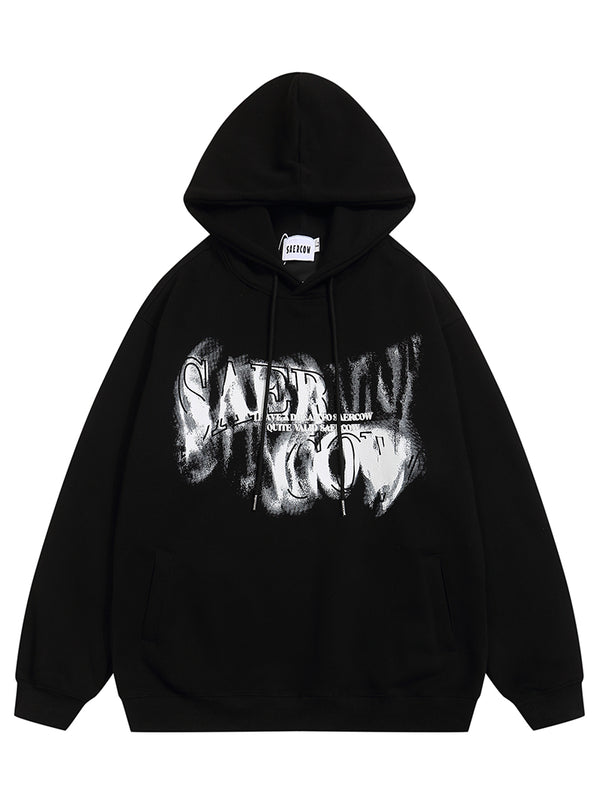 Grunge Graphic Print Oversized Hooded Sweatshirt Hoodies