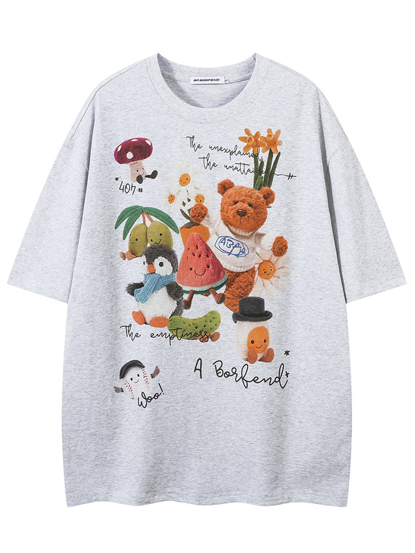 Graphic T-Shirt – Playful Plush-Inspired Characters, Casual Streetwear
