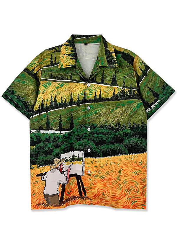 Vintage Funny Cartoon Van Gogh Graphic Print Hawaiian Beach Shirts