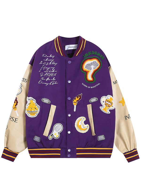 Streetwear Vintage Embroidery Patchwork Varsity Baseball Jackets