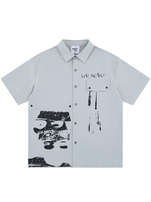 Abstract Art Print Graphic Shirt – 100% Washed Cotton, Streetwear