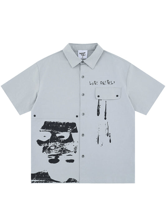 Abstract Art Print Graphic Shirt – 100% Washed Cotton, Streetwear