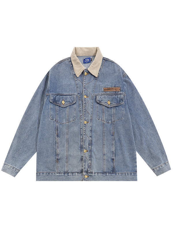 Corduroy Collar Classic Vintage Washed Denim Jackets