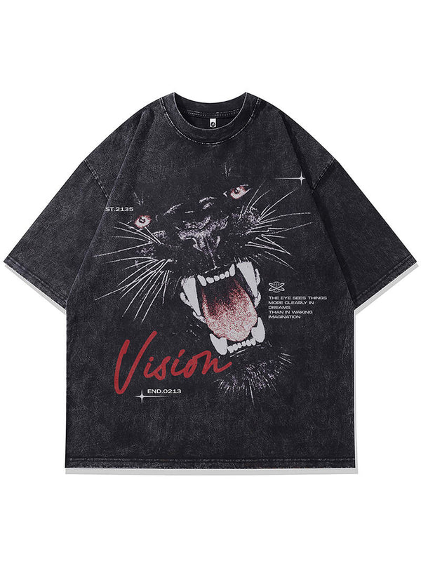 Hip Hop Leopard Grapihc Print Punk Gothic Washed Tshirts