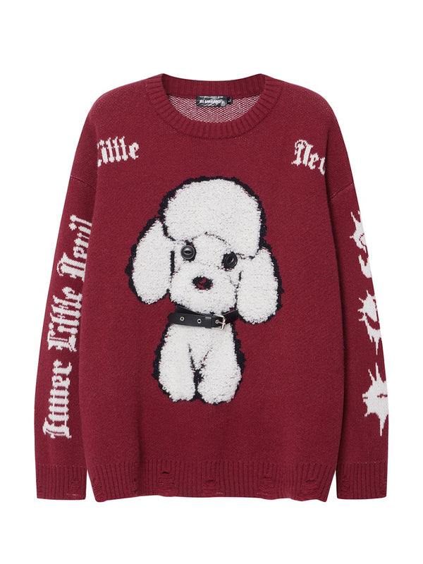 Cozy 3D Puppy Embroidered Oversized Knitted Sweaters Pullovers