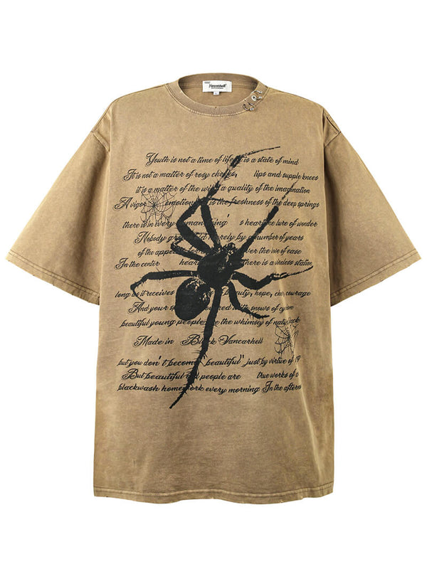 Spider Letter Graphic Printed Ripped Washed Vintage Distressed Tshirts