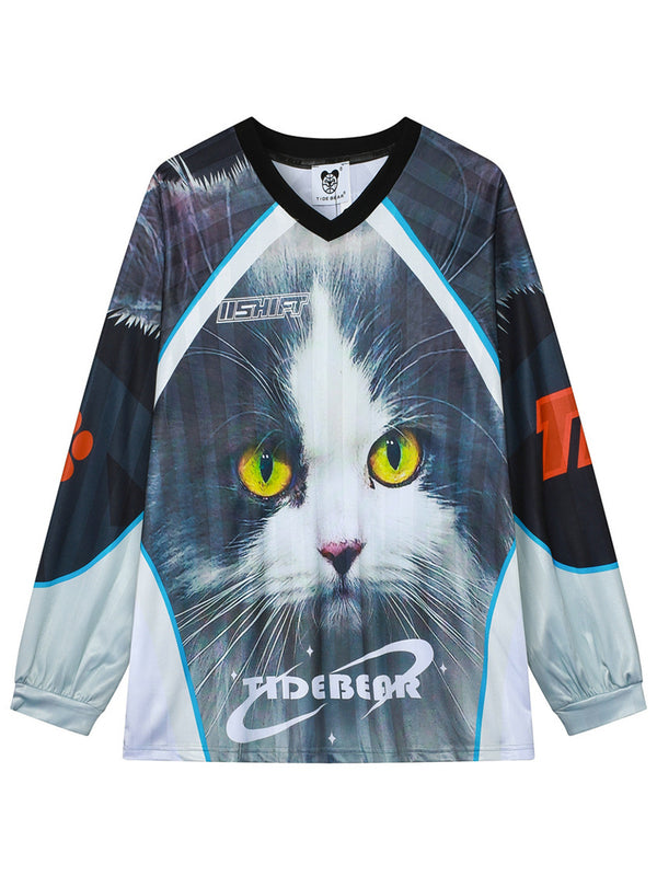Creative Cat Graphic Long Sleeve T-Shirt – Relaxed Fit Streetwear Top
