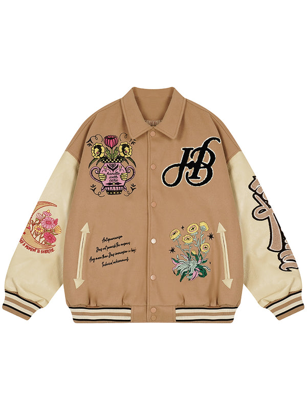 Embroidered Varsity Jacket – Vintage Floral & Graphic Streetwear Coat