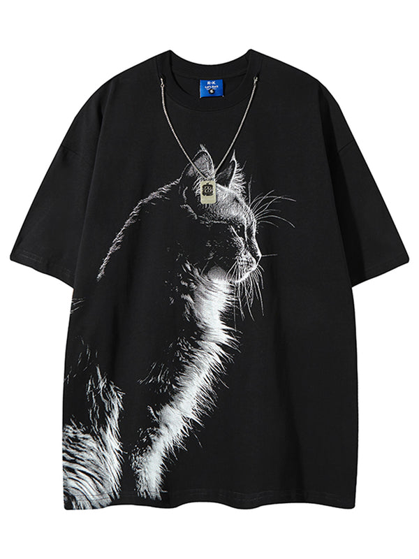 Summer Streetwear Cat Graphic Casual Cotton T-Shirts Outfit Wear