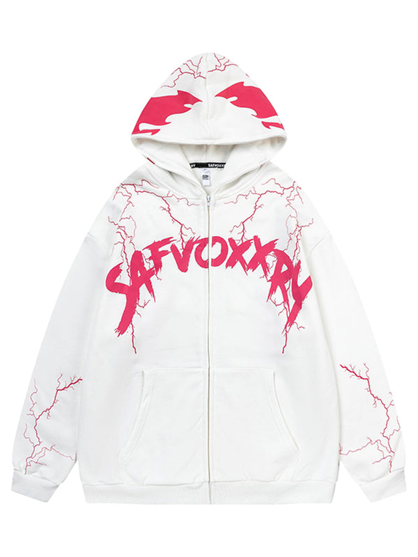 Streetwear Lightning Graphic Oversized Full-Zip Hoodies