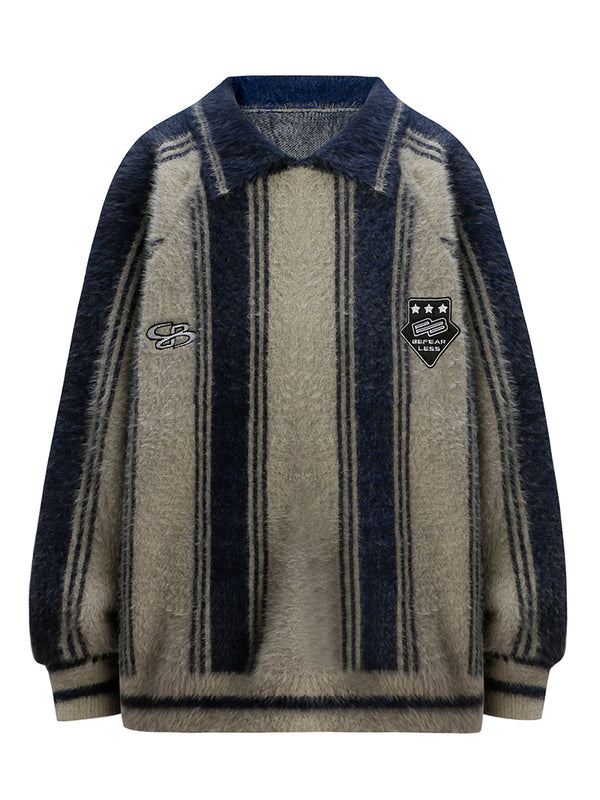 Embroidered Patches Oversized Striped Knitted Sweater Knitwear